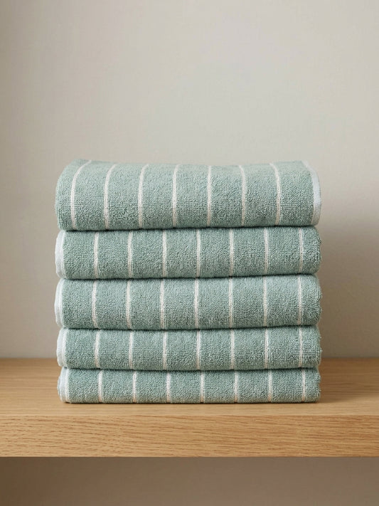 Premium Soft Hand Towels 20×40 – Sage Green with White Stripes