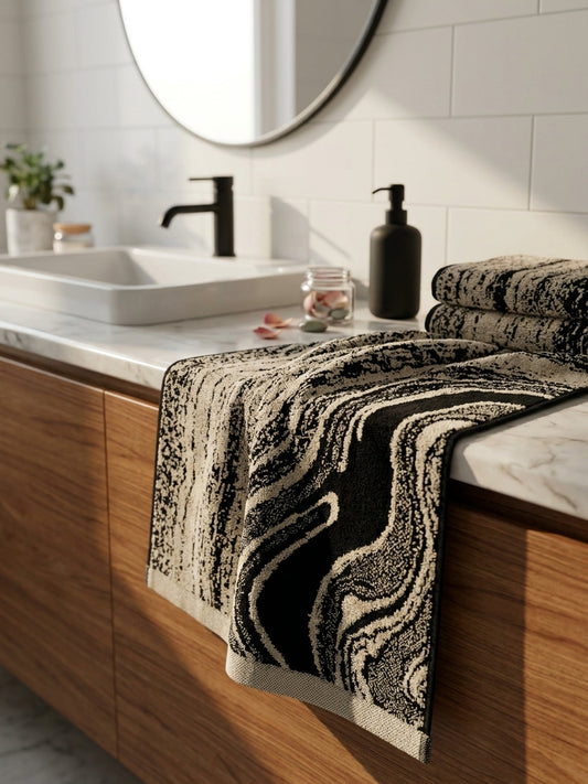 Modern Black & Beige Textured Pattern Face Towel (20" x 30")