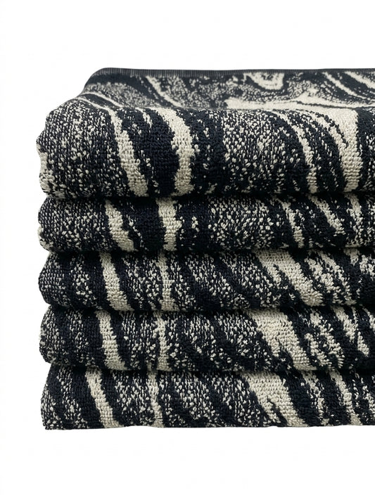 Modern Black & Milky White Abstract Pattern Face Towel (20" x 30")