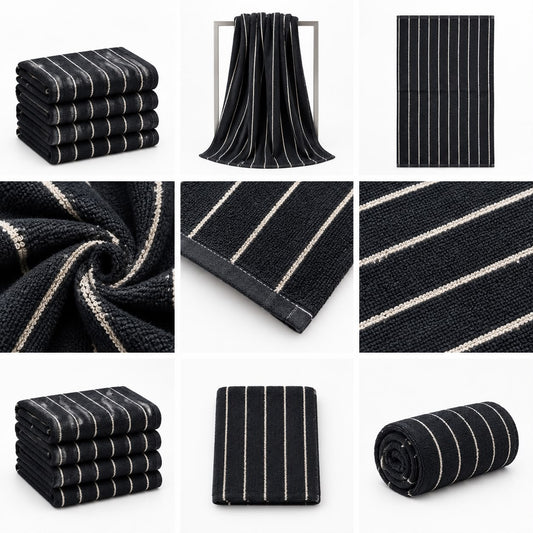 Premium Black & White Pinstripe Hand Towels (20" x 40")