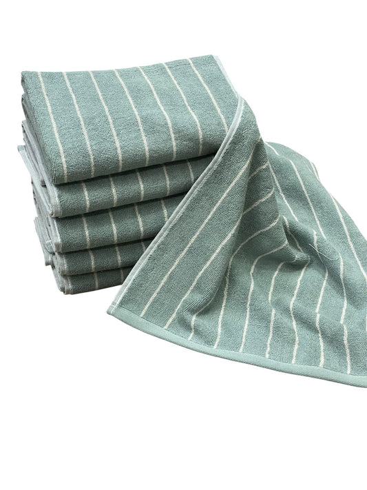 Premium Soft Hand Towels 20×40 – Sage Green with White Stripes
