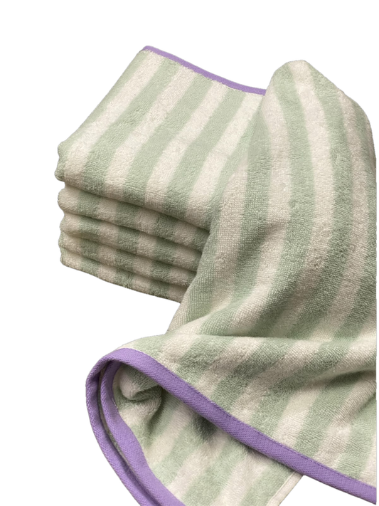 Premium Sage Green Striped Microfiber Hand Towels (20x40 Inches)