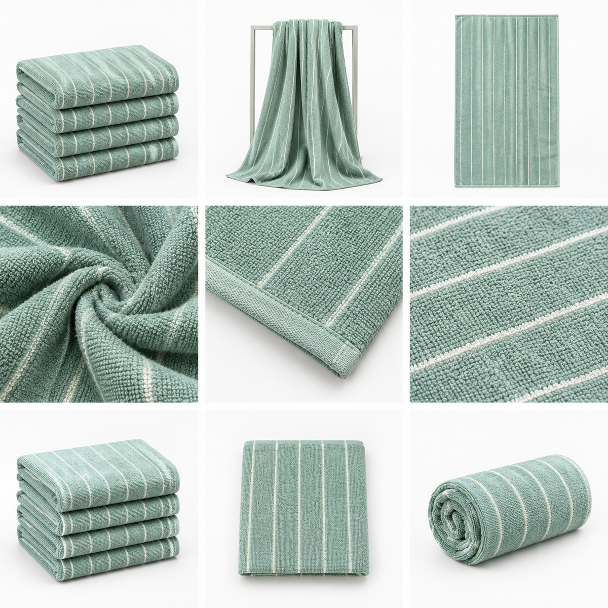 Premium Soft Hand Towels 20×40 – Sage Green with White Stripes