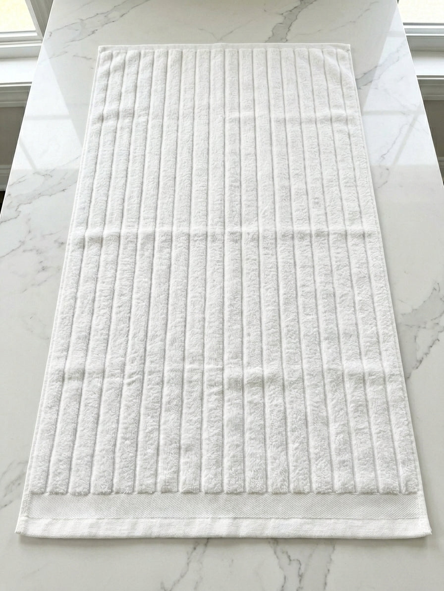 Export Quality Ultra Soft Ribbed White Bath Towel (27x54 Inches)