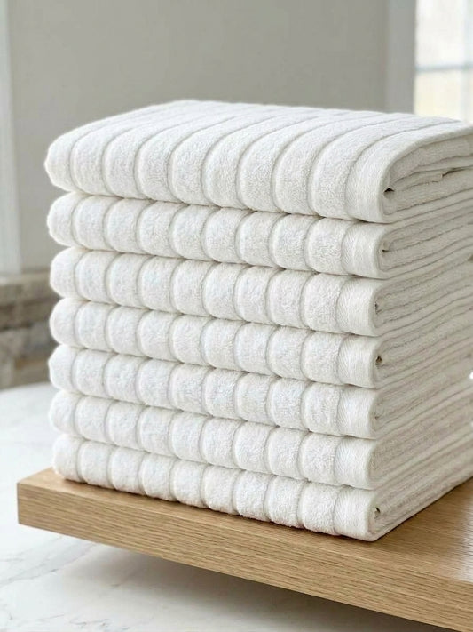 Export Quality Ultra Soft Ribbed White Bath Towel (27x54 Inches)