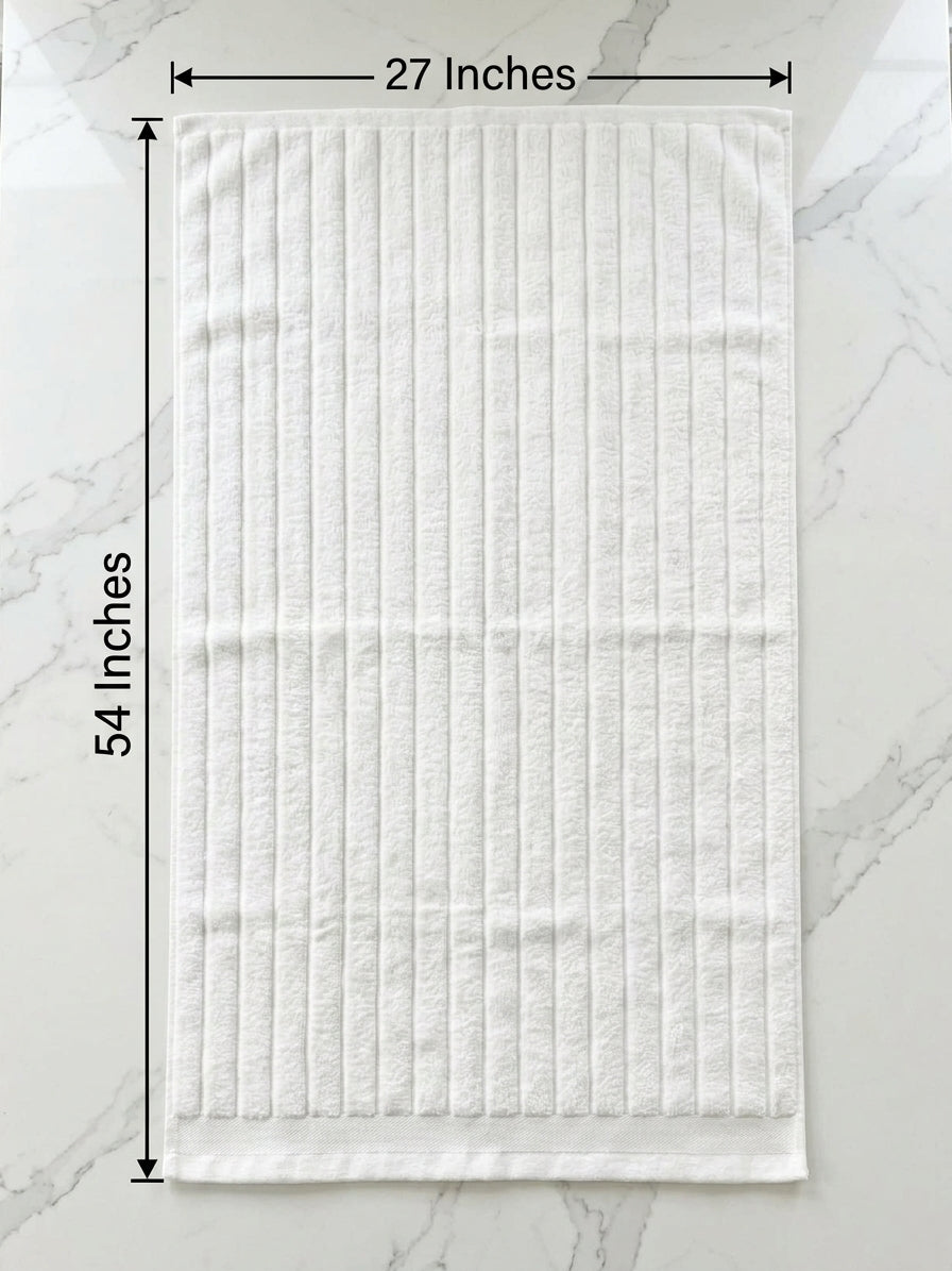 Export Quality Ultra Soft Ribbed White Bath Towel (27x54 Inches)