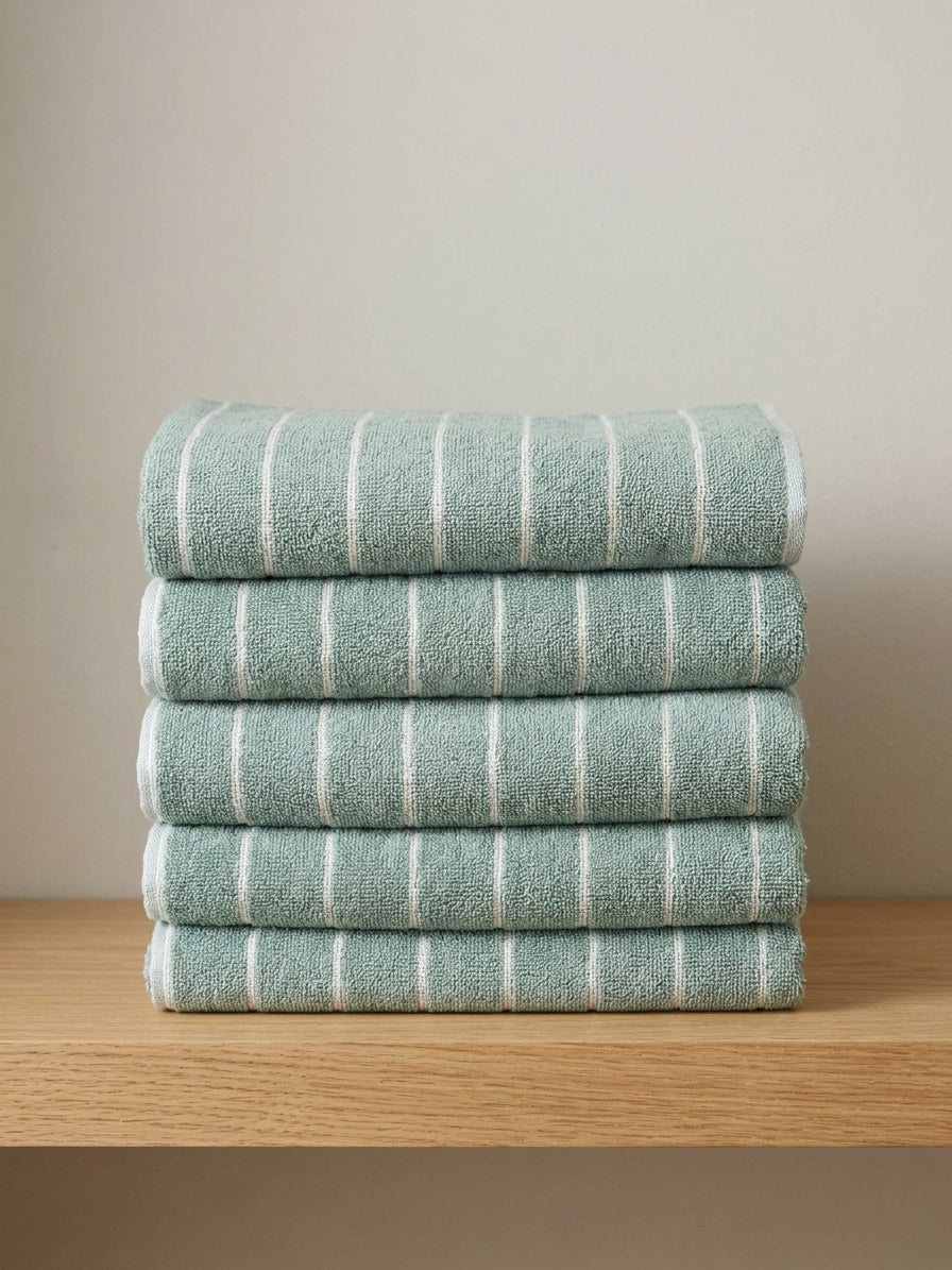 Premium Soft Hand Towels 20×40 – Sage Green with White Stripes