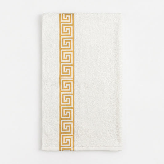 Premium White & Golden Cotton Bath Towel – Elegant Greek Border Design- 24x48 inches.