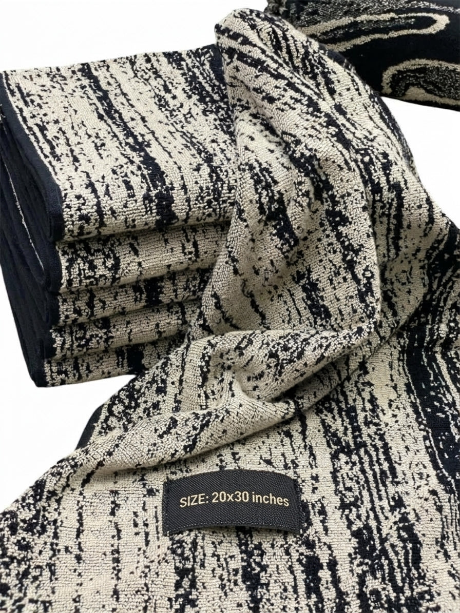 Modern Black & Beige Textured Pattern Face Towel (20" x 30")