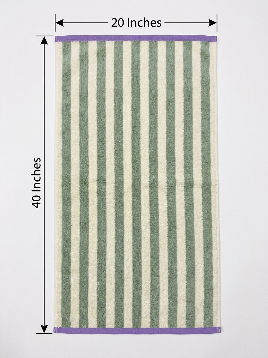 Premium Sage Green Striped Microfiber Hand Towels (20x40 Inches)