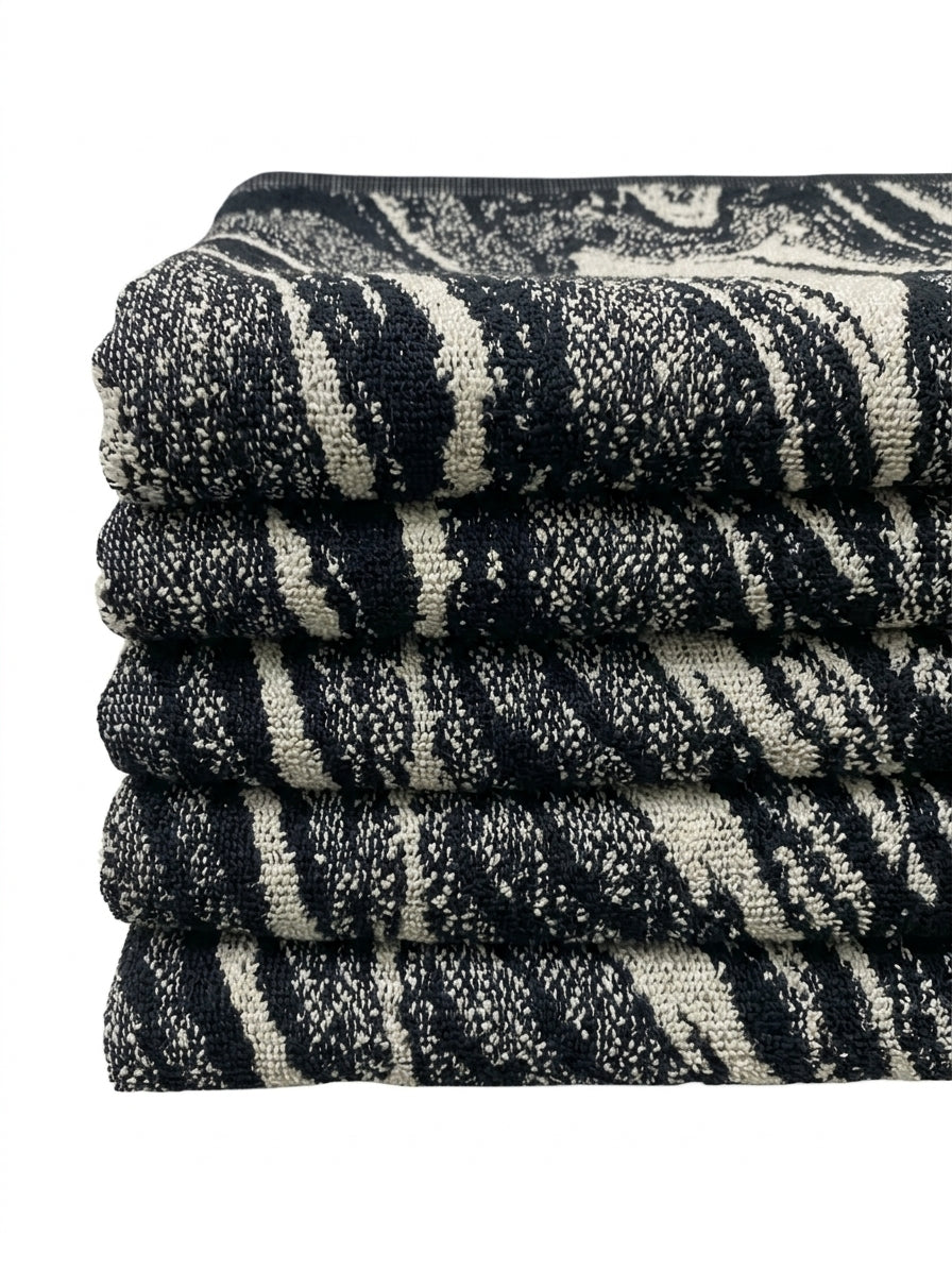 Modern Black & Milky White Abstract Pattern Face Towel (20" x 30")