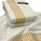Premium White & Golden Cotton Bath Towel – Elegant Greek Border Design- 24x48 inches.
