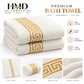 Premium White & Golden Cotton Bath Towel – Elegant Greek Border Design- 24x48 inches.