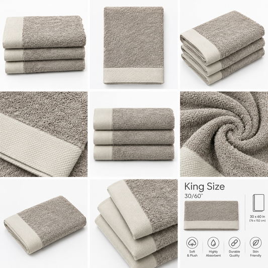 Premium Hotel Quality Beige Triple Cotton Bath Towel – Extra Large 30x60 Inches