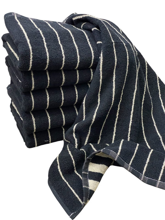 Premium Black & White Pinstripe Hand Towels (20" x 40")
