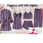Premium 5-Piece Soft Silk Nightwear Set for Women – Nighty Dress, Robe, Cami, Shorts & Pajama Trousers (Blue & Grey)